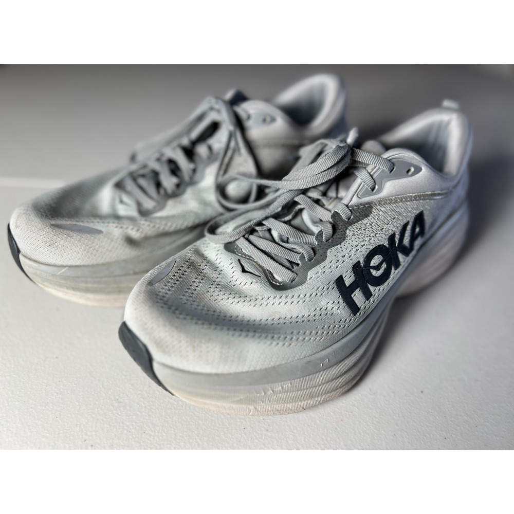 Hoka Bondi 8 Wide Mens 9 2E Grey Running Shoes Sneakers 1127953 SHMS Grey Black